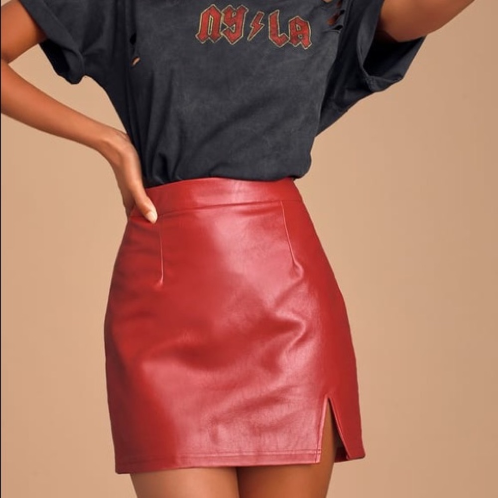 Red Vegan Leather Mini Skirt
